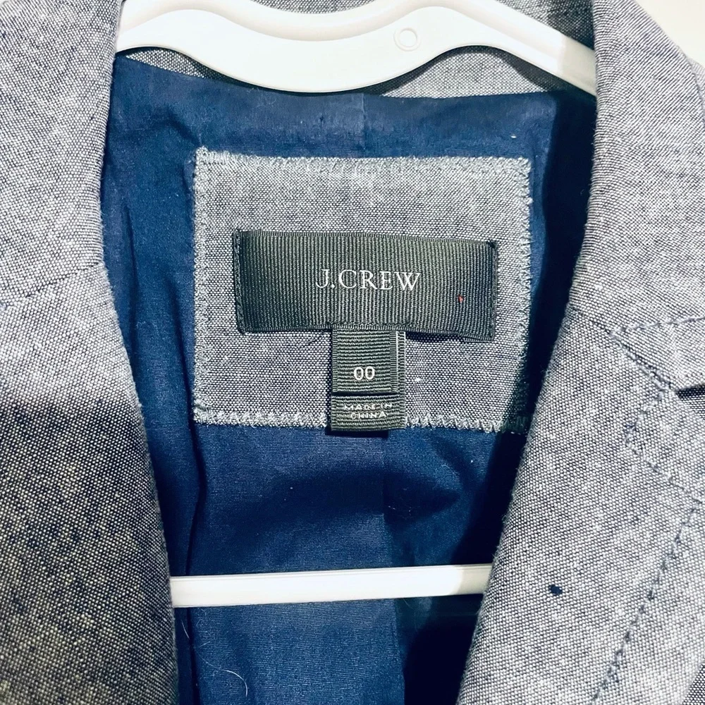 NWOT J.‎ Crew Blazer 100% Cotton Structured Chambray Like Material Grey Blue 00